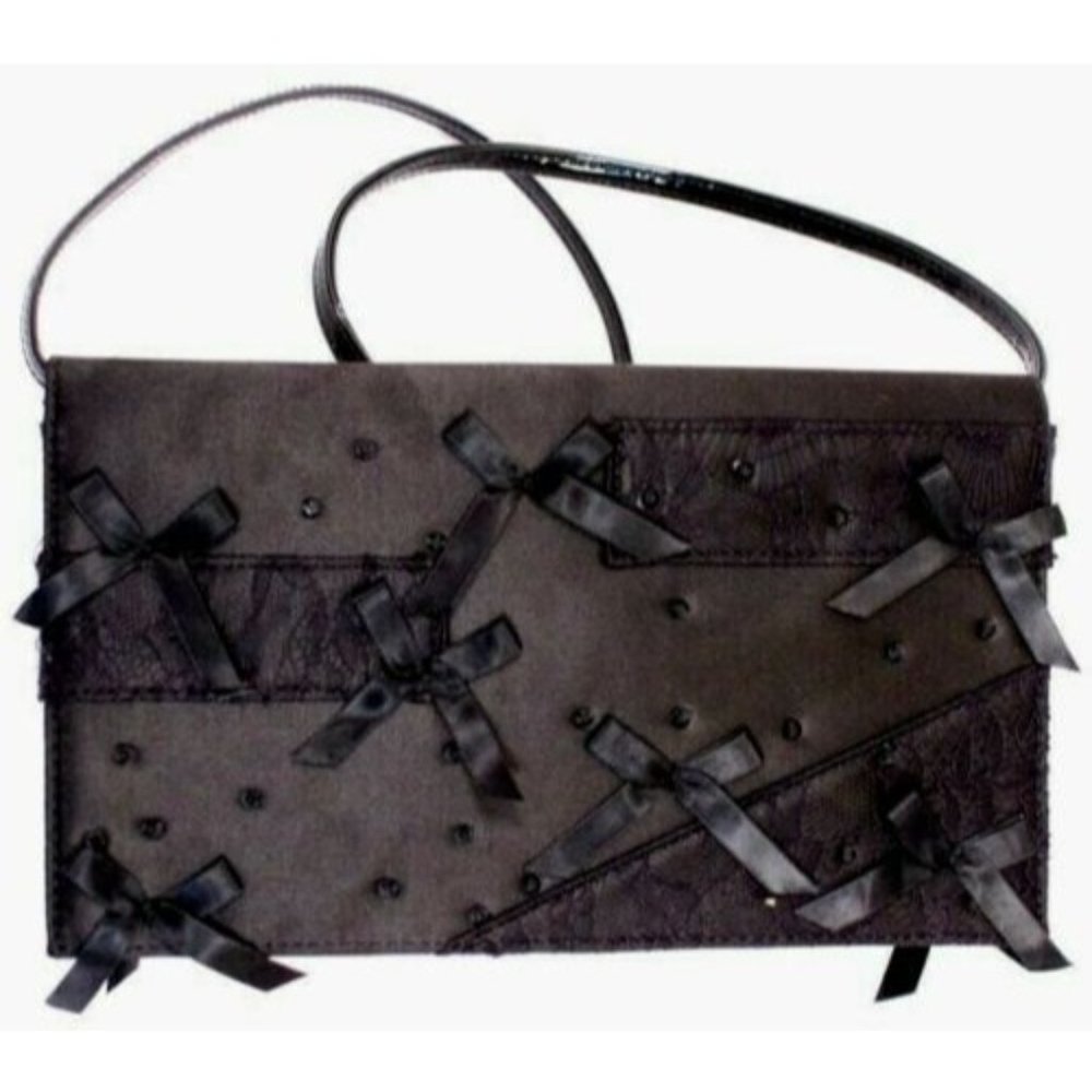 Prabal Gurung Embellished Clutch Purse Black Bows & Lace Neiman Marcus Designer